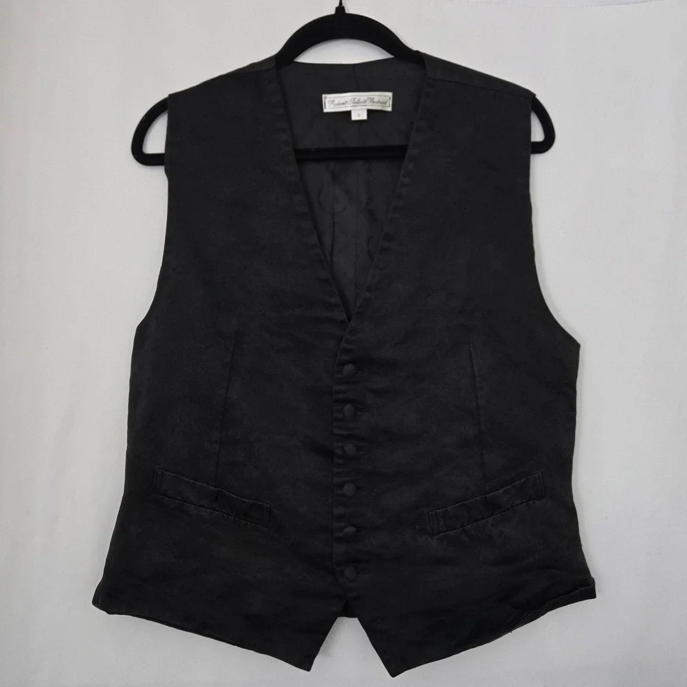 Robert Talbott Protocol Mens L Black Silk Tuxedo Vest Waistcoat Buckle Back